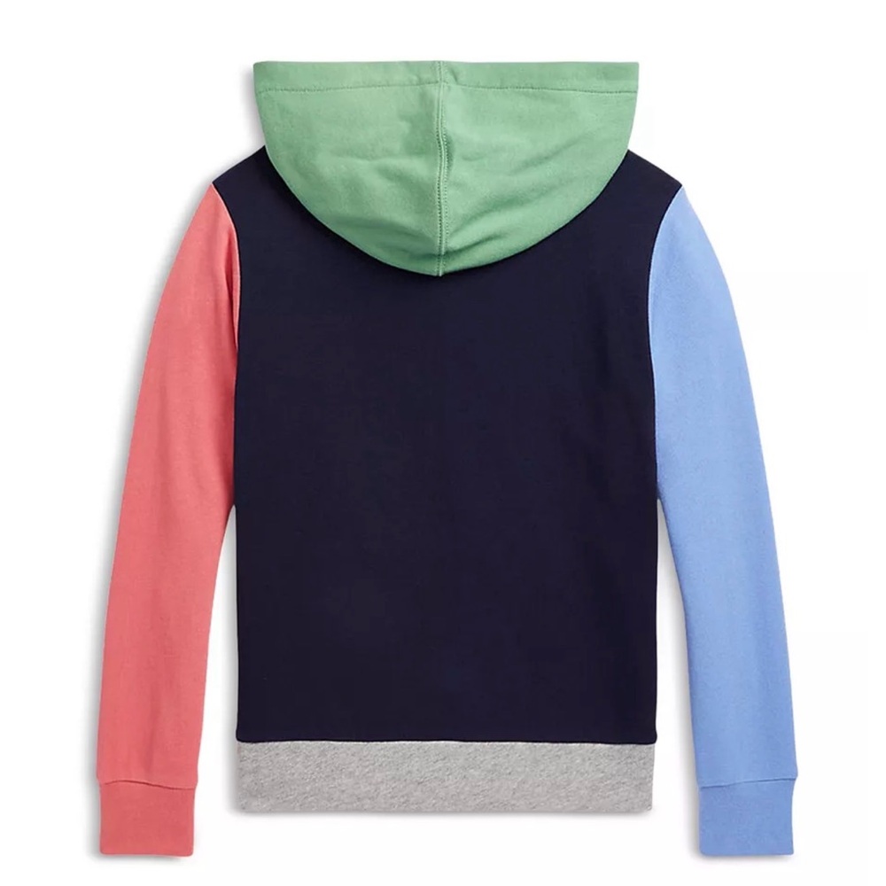 Polo Ralph Lauren Hoodie Colorblock Blue Gray Yellow Pullover Sweatshirt L 14 16 - Picture 2 of 13